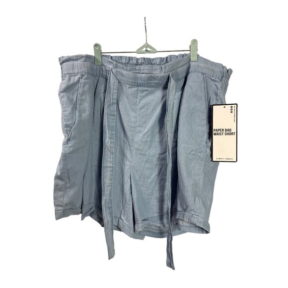 Almost Famous Womens Paperbag Chambray Shorts 3X Light Blue Cotton Belt New - Picture 1 of 4